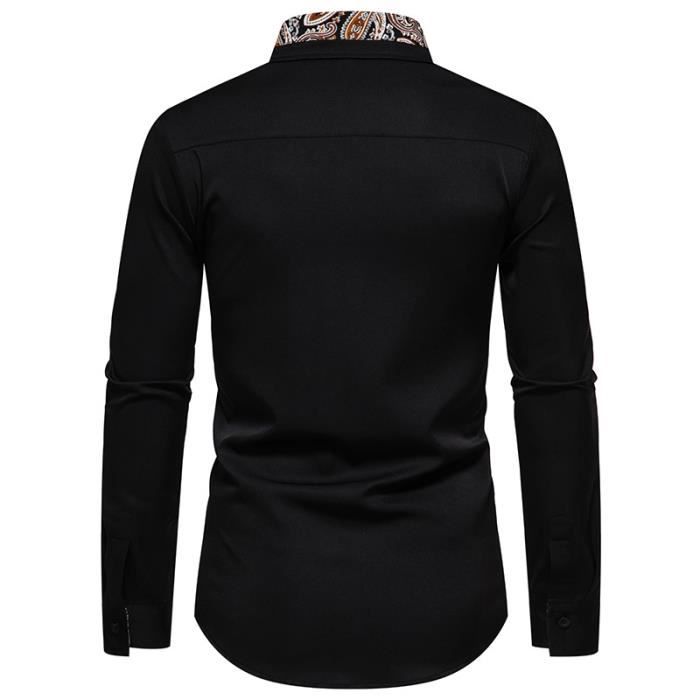 Chemise Homme Slim Fit Manches Longues Chemise Elegant Coton Col Imprime Couleur Unie Confortable Taille EU Noir Noir Cdiscount Pret a Porter