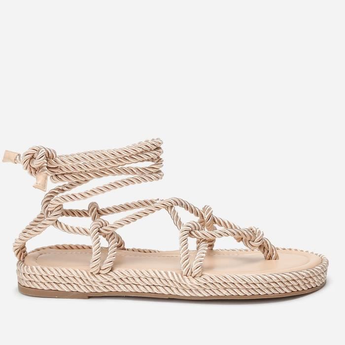 Nu pieds beiges en corde tress e fine plateforme Beige