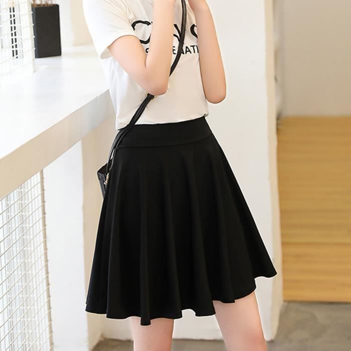 Femme Taille Haute elastique evasee Basique Jupe fluide Plisse mi long Jupe de bal de fete Patineuse Jupe de Tennis Courte Noir Noir Cdiscount Pret a Porter