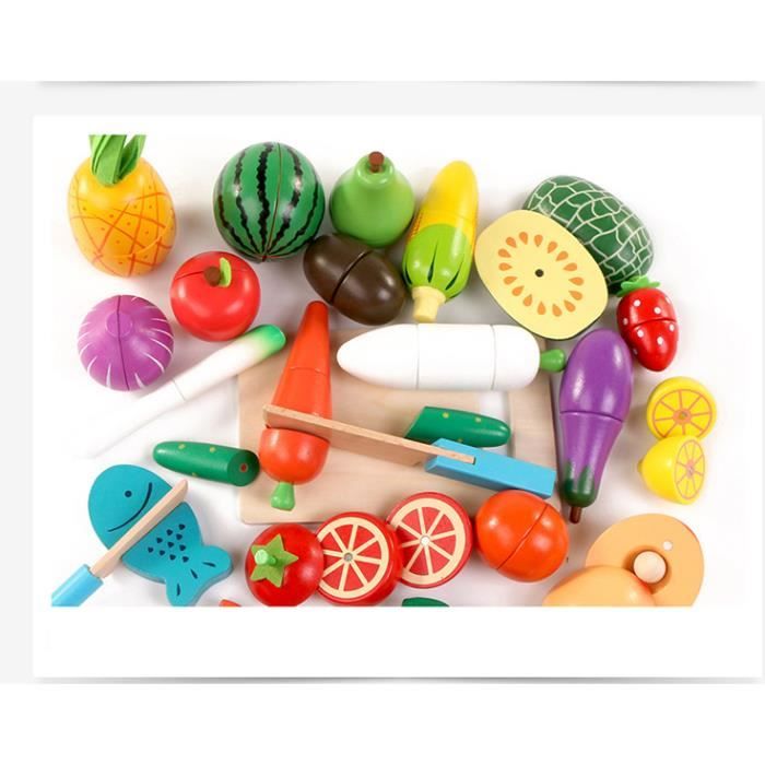 Jouet En Bois Fruits à Découper - Dinette Enfant Avec Couteau, Kit Cuisine, Cadeau Anniversaire Noël Montessori
