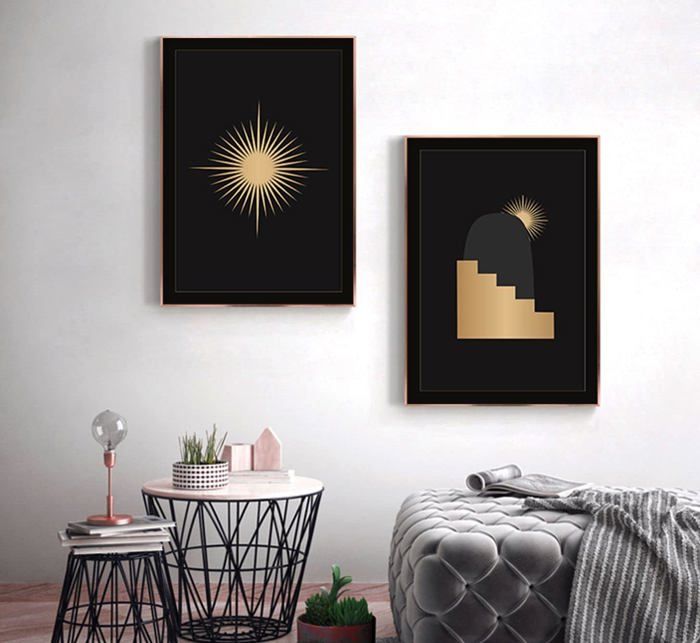 HMDKHI Image géométrique moderne en ligne, ensemble d'images abstraites salon chambre poster papier peint décoration d'art, sans cadre (peinture murale-13,20 x 30 cm x 3