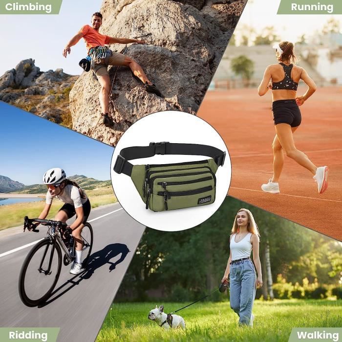 Sac Banane 4 Poches Pour Homme Et Femme Avec Fermeture éclair - Grande Capacité - Noir - Pour Le Sport, Les Voyages, La Randonnée, Le Cyclisme, Noir