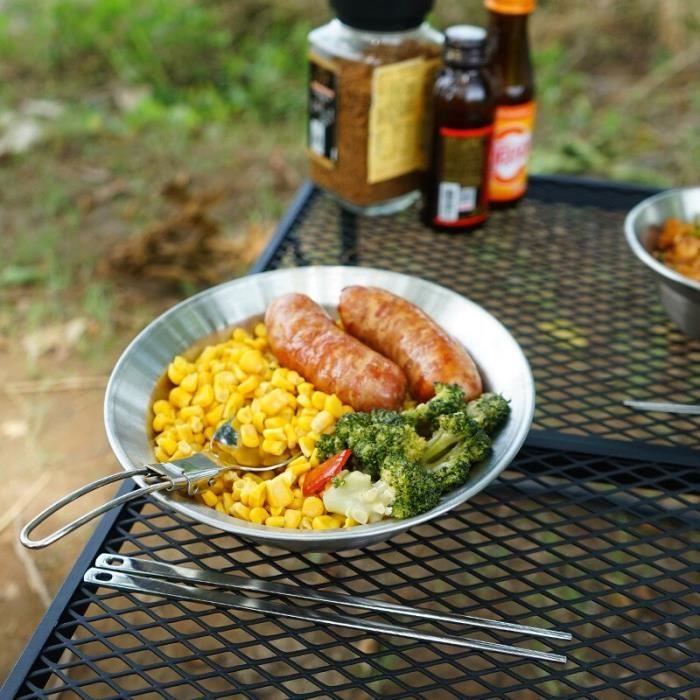 Vaisselle camping,Assiette à dîner de Camping en acier inoxydable