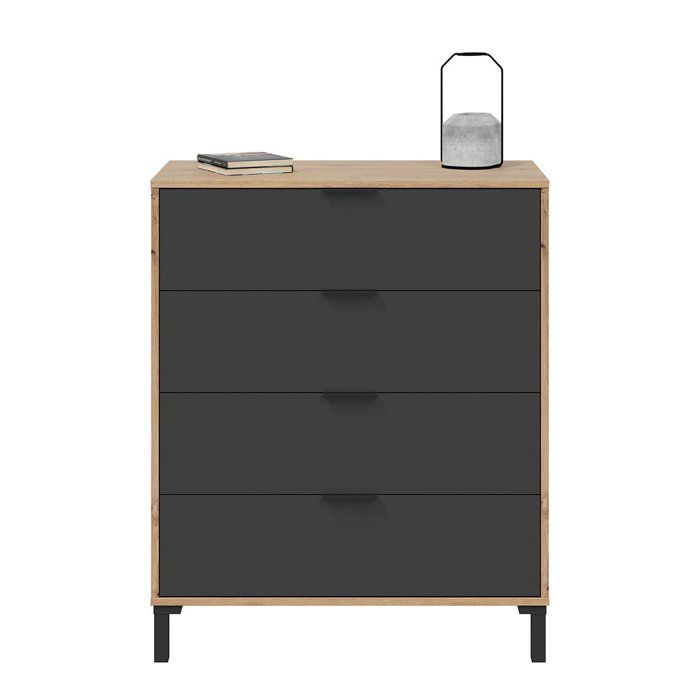 Commode ENZO 4 Tiroirs - Décor anthracite et chêne - L 77,5 x P 40 x H ...
