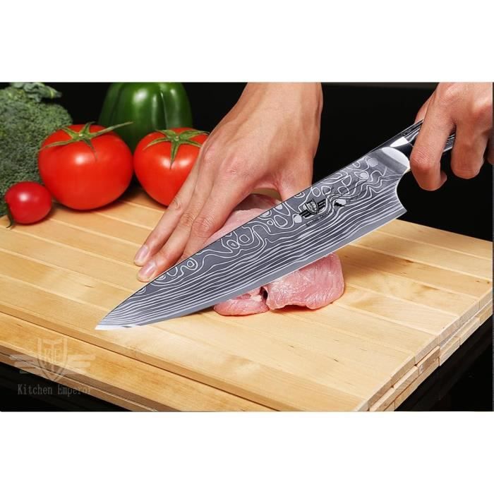 Carbon - Couteau de chef 20 cm martelé avec protection de lame