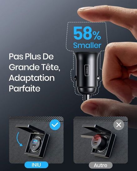 Allume-cigare de voiture,Dark Grey 2USB--chargeur de voiture 60W