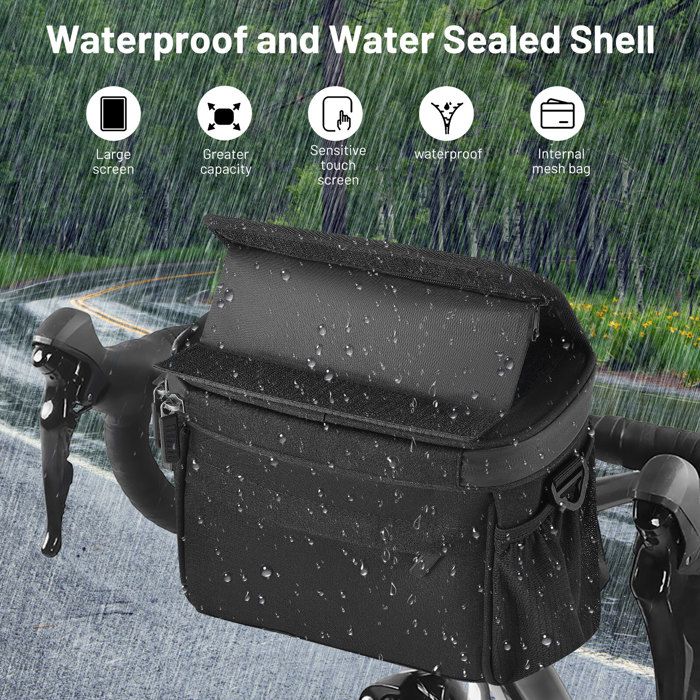 Sacoche Guidon Vélo Étanche - 2 Litres, Rangement Organisé - Pour Smartphone, Outils - Trekking, Ville
