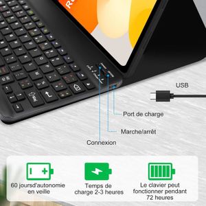 Clavier Bluetooth Rétroéclairé Pour Xiaomi Redmi Pad 2 Pro 12.1 Pouces - Coque Magnétique Détachable - Couleur Noir - Batterie Longue Durée (90h)