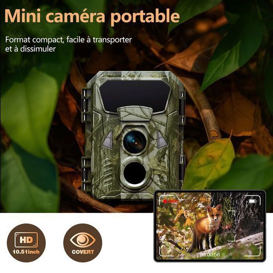 Mini Caméra Chasse 24MP 1080P Vision Nocturne – Détection Mouvement PIR – Étanche IP56 Surveillance Animaux & Sécurité