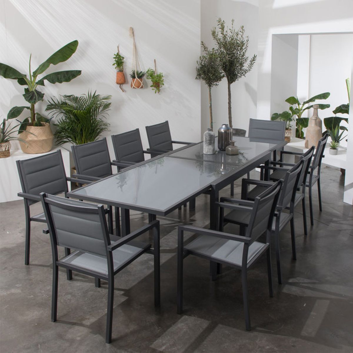 Salon De Jardin Lampedusa Extensible En Textilene Gris 10 Places