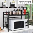 DRIPEX Meuble Rangement Cuisine,Support de Four à Micro Longeur Réglable 40-64cm avec 6 Crochets Amovibles - Noir