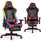 GOPLUS Chaise Gaming avec Dossier Inclinable 90-155°,Hauteur Réglable,Fauteuil Ergonomique avec Effet lumineux,Repose-Pieds,Rouge