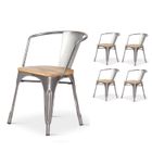 KOSMI Lot de 4 chaises en métal brut style industriel avec assise en bois clair - Avec accoudoirs