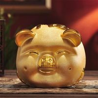 Objets décoratifs,Tirelire en céramique avec Figurine cochon doré,jolie tirelire,décoration de maison,boîte à - 12x9.5x8.5cm