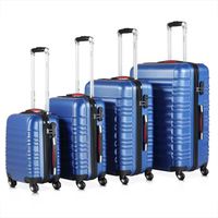Set de 4 valises rigides Bleu S/M/L/XL 4 Roues 360° Bagage poignée télescopique Plastique ABS Serrure Cadenas à Combinaison