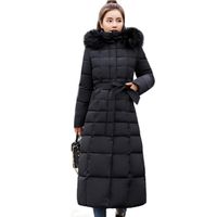 Doudoune Longue Femme - Manteau Chaud épais d'hiver Veste à Capuche Col en Fourrure décontractée d'extérieur, Noir