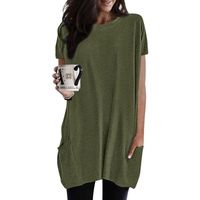 T-Shirt pour Femmes à Encolure Col Rond Short-Sleeve Tee Shirt De Sport Casual longue Tunique Vert