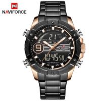 NAVIFORCE hommes plein acier 24 heures montre Top marque de luxe sport homme LED numérique Quartz montre-bracelet pour homme