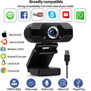 WEBCAM Noir--Webcam filaire 1080P, caméra USB X55, avec c