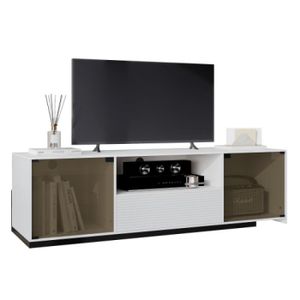 MEUBLE TV Meuble TV - MEUBLE TV - Support pour 60 pouces - Rangement avec éclairage LED - Blanc - Motif de marbre élégant