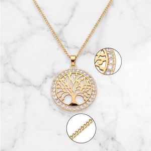 Collier Femme Pendentif Arbre De Vie En Cristal Blanc - Plaqué Or Jaune 750, Neuf Avec étiquettes