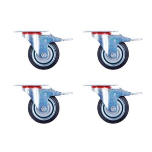 Jeu de 4 roulettes pivotantes avec frein 80 mm par 60 kg avec plaque de fixation et roulement /à roulettes.