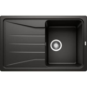 EVIER DE CUISINE Evier cuisine Silgranit© noir 78 x 50 cm, à encastrer, 1 cuve égouttoir réversible, BLANCO SONA 45S, vidage manu, siphon
