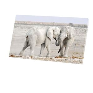 TABLEAU ENFANT Tableau Décoratif  Bebe Elephants Jouent Sensemble Savane Nature Vie Sauvage (107 cm x 60 cm)