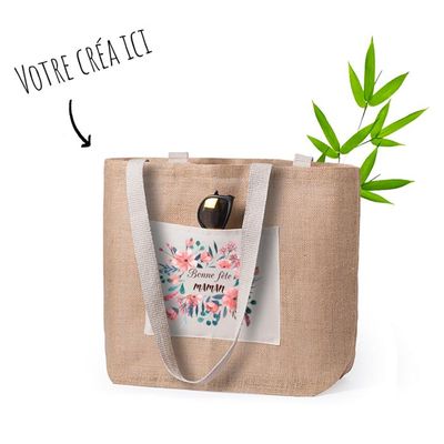 Sac Cabas Coton Et Toile De Jute - Grand Format - Idéal Plage, Courses Ou Cadeau - Style Vintage