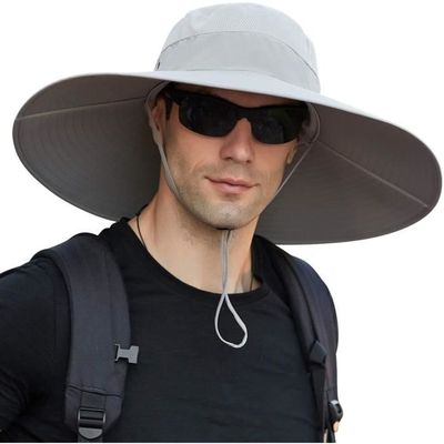 Chapeau De Pêche Jaune + Clip De Rangement - Coton, Circonférence 58 Cm - Protection Solaire Large Bord, Clip Pour Sac à Dos Ou Ceinture