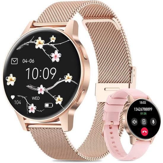 Montre Connectée Femme 1.91" - Appel Bluetooth, 120 Sports, Moniteur Sommeil/FC, Or Rose