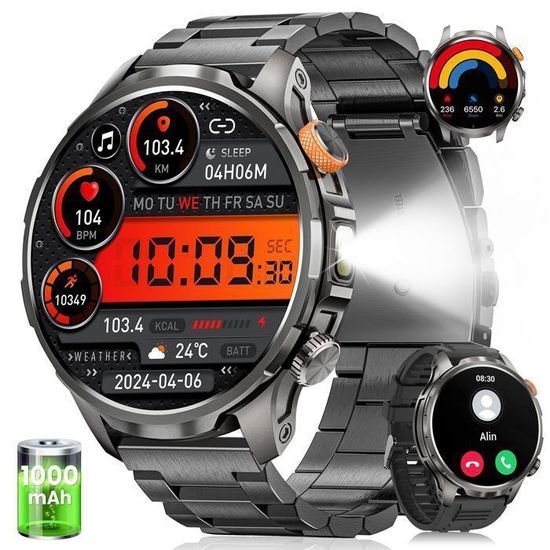 AIMIUVEI Montre Connectée Homme 1000mAh/LED Lampe,