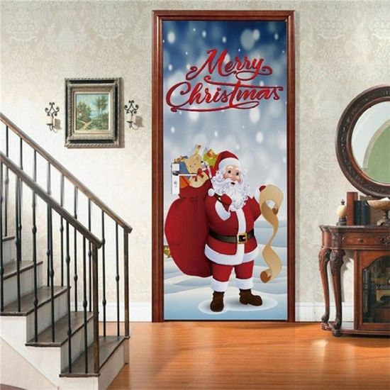 Carta Da Parati Per Porte 3D Albero Di Natale Del Pupazzo Di Neve Di Natale Del Fumetto Adesivi Per Porte Poster Per Porte Murales Per Porte Door Art Adesivi Murali Per Porte