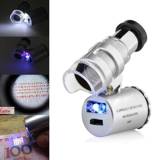 Mini 60x microscope grossissant avec LED UV lumière poche bijoux loupe bijoutier loupe - Return 5056