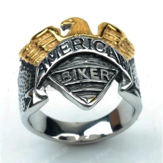 OAKKY Bague Homme Acier Inoxydable Aigle Américain Vintage Avec Pierres Précieuses - Style Élégant