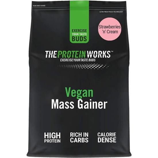 Gainer Vegan | 100% végétal | Protéines en poudre hautement caloriques | Gain de poids | | Fraise à la Crème | 2kg 317