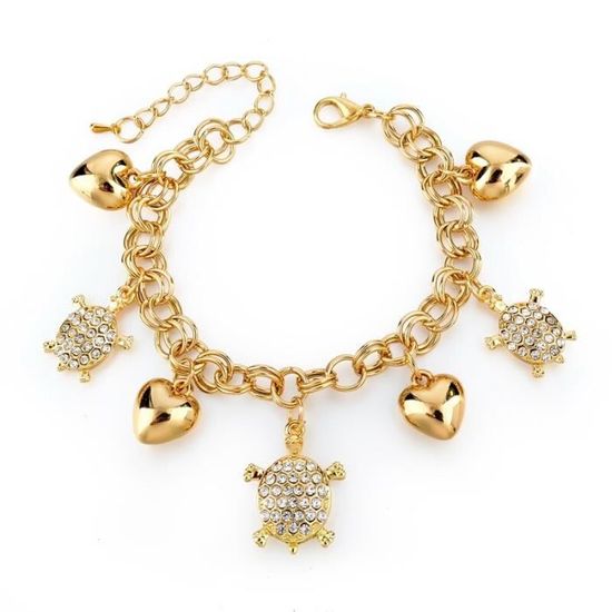 Bracelet Chaîne Plaqué Or Avec Breloques Chevaux - Fermoir Mousqueton - Occasion