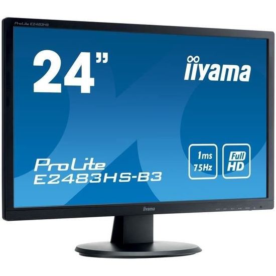 Ecran PC - IIYAMA ProLite E2483HS-B3 - 24" FHD - Dalle TN - 1ms - VGA/DisplayPort/HDMI