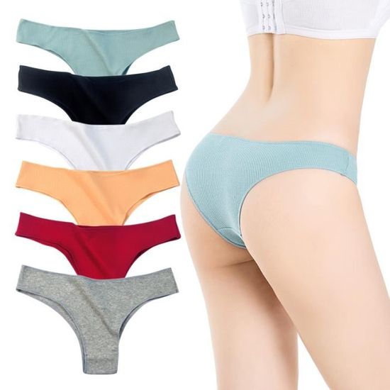 Lot De 6 Strings Taille Haute En Dentelle - Coton Doux Sans Couture - Pour Femme - Confortable Et Sexy