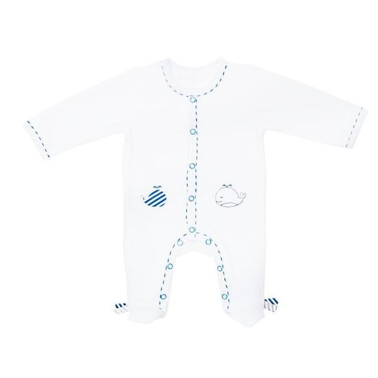 Salopette Rayée Bleu Et Blanc Baby Boden Taille 18-24 Mois - Application Baleine - Occasion Excellent état