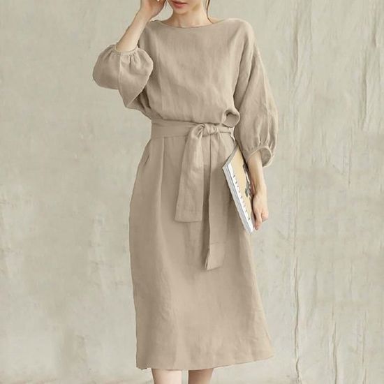 Robe Longue Femme Maxi - Manches Longues, Coupe Large, Poches, Tissu Polyester Doux
