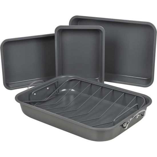 Plat à Rôtir Avec Grille En Acier Inoxydable - 39x28x6 Cm, Poignées, Facile à Nettoyer - 11