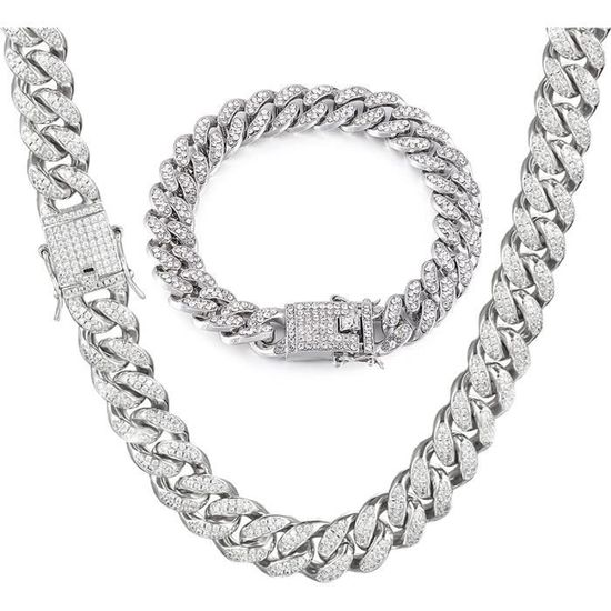 Collier chaîne cubaine en alliage de zinc style punk pour homme