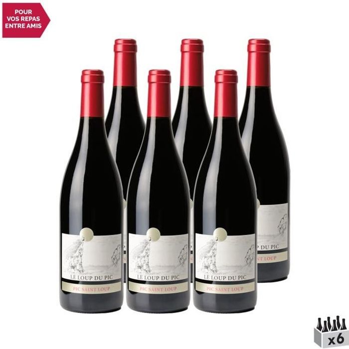 Château Puech Haut Pic Saint-Loup Le loup du Pic Rouge 2020 - Lot de 6x75cl - Vin AOC Rouge du Languedoc - Roussillon