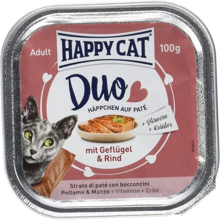 Nourriture pour chats Happy Cat Duo de Gouttes de Poulet et de bœuf sur pâte, 12 x 100 g 38694