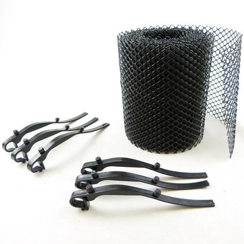 GOUTTIÈRE NOIR PROTECTION MESH AVEC CLIPS BLOCS litière de feuilles 6M de long 15CM DE LARGE