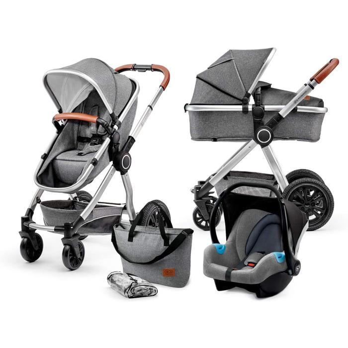 Kinderkraft Poussette 3 en 1 VEO, Trio, Landau, Siège Auto et Accessoires, Gris