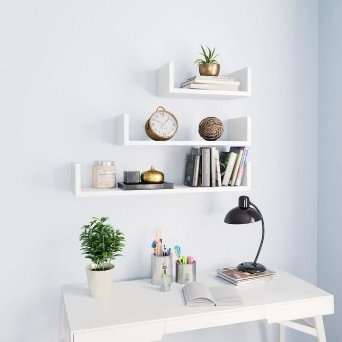 vidaXL Étagères murales 3 pcs Blanc Aggloméré