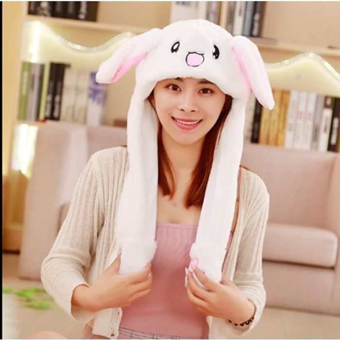 drôle bonnet de lapin en peluche,animal chapeau avec les oreilles sautant lorsque pressant les pattes