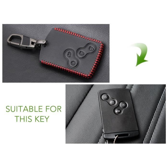 Coque clé,Thie2e housse de décoration en cuir de voiture, étui de carte, pour Renault Kadjar, Clio, Logan, Megane - Type C Red Line